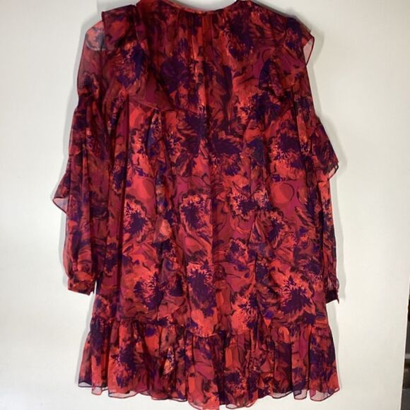 Cinq à Sept Livie Dress Women’s Red Purple Tiered Ruffle Mini Size 0 Cocktail Pa - Picture 10 of 16